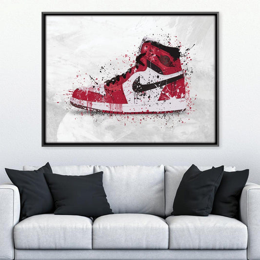 Abstract Oil Painting of Iconic Red and Black High Top Sneakers