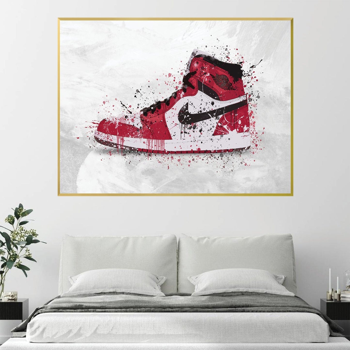 Abstract Oil Painting of Iconic Red and Black High Top Sneakers