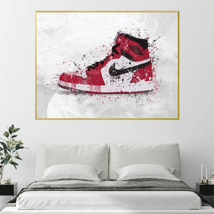 Abstract Oil Painting of Iconic Red and Black High Top Sneakers