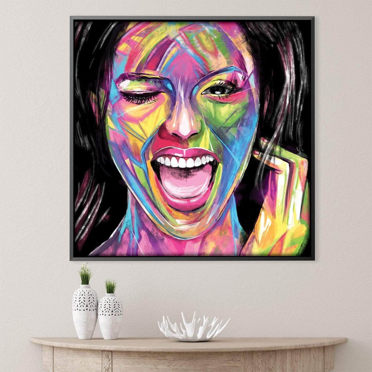 Vibrant Joyful Expression Canvas Art - Colorful Abstract Oil Painting for Home Decor