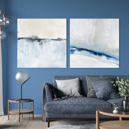 Tranquil Blue and White Abstract Oil Painting for Serene Home Decor