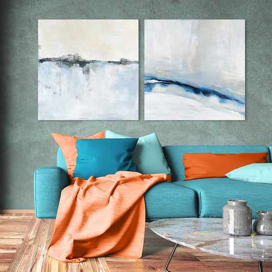 Tranquil Blue and White Abstract Oil Painting for Serene Home Decor
