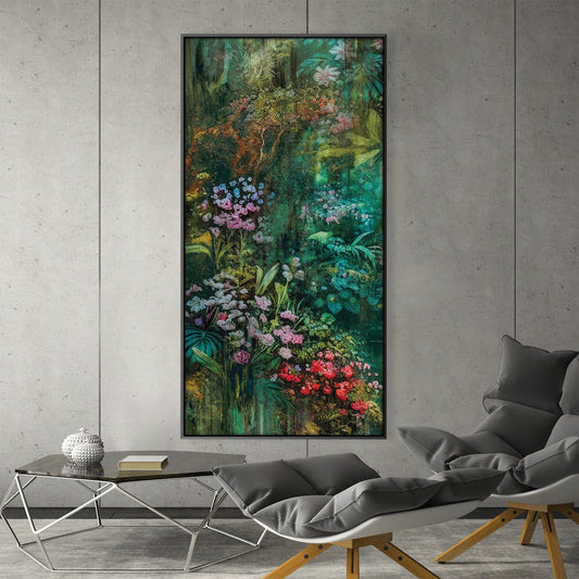 Vibrant Jungle Flowers Oil Painting for Home Decor and Art Enthusiasts