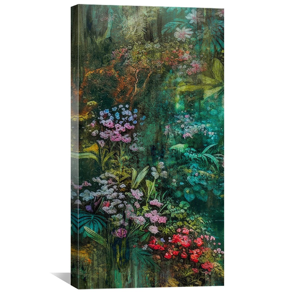 Vibrant Jungle Flowers Oil Painting for Home Decor and Art Enthusiasts