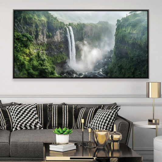Lush Jungle Waterfalls Oil Painting for Serene Home Decor and Nature Lovers
