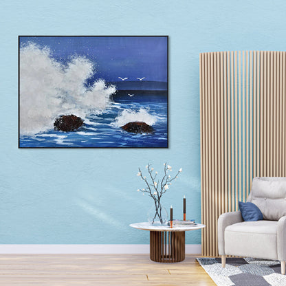 Tranquil Ocean Waves with Serenity and Soothing Blue Tones Oil Painting