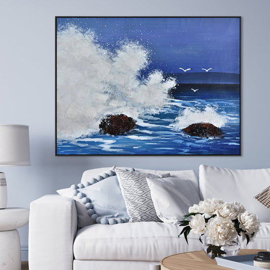 Tranquil Ocean Waves with Serenity and Soothing Blue Tones Oil Painting