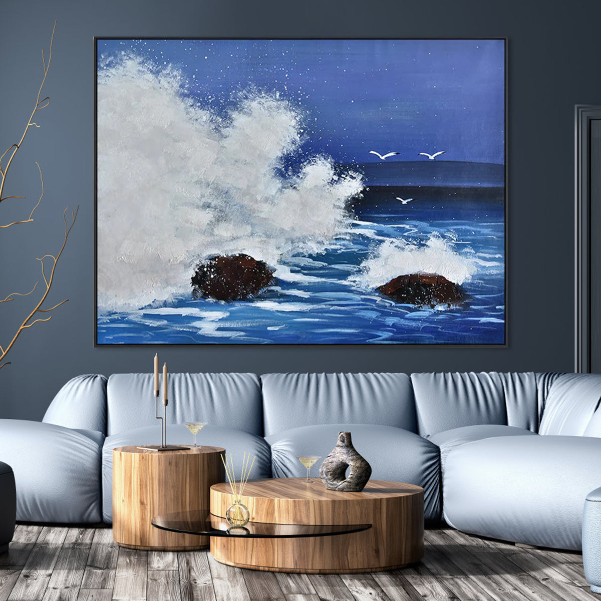 Tranquil Ocean Waves with Serenity and Soothing Blue Tones Oil Painting