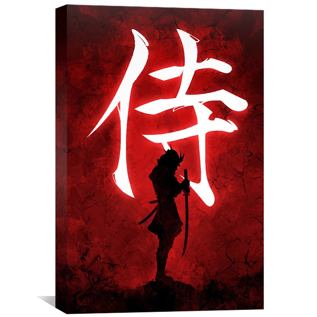 Vibrant Red Kanji Warrior Oil Painting for Modern Décor