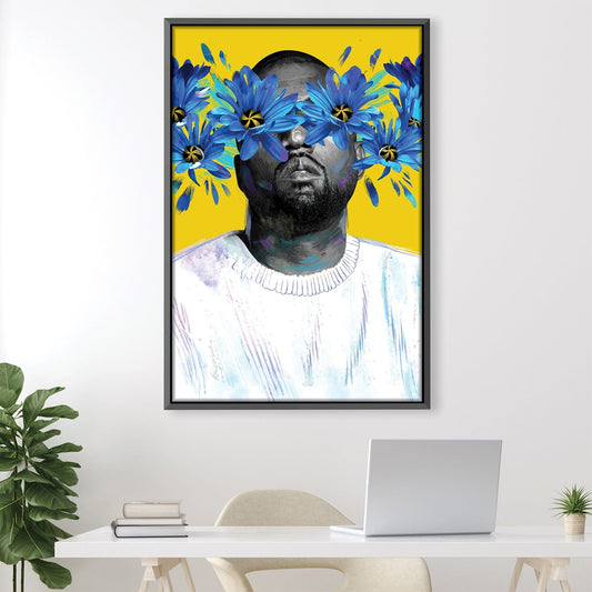 Vibrant Floral Portrait of Iconic Artist on Canvas