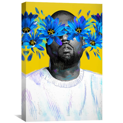 Vibrant Floral Portrait of Iconic Artist on Canvas