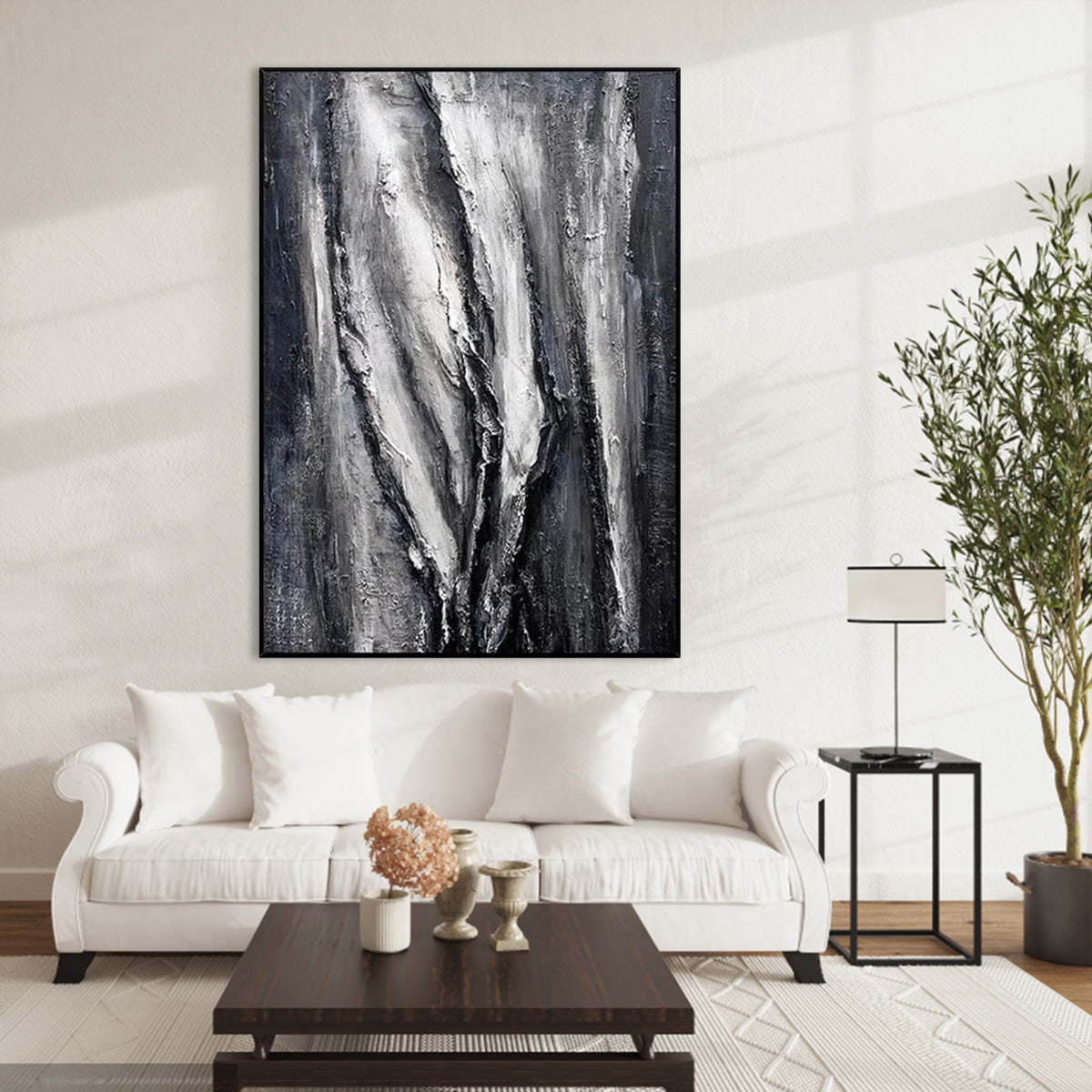 Abstract Grey Textured Oil Painting for Modern Home Decor