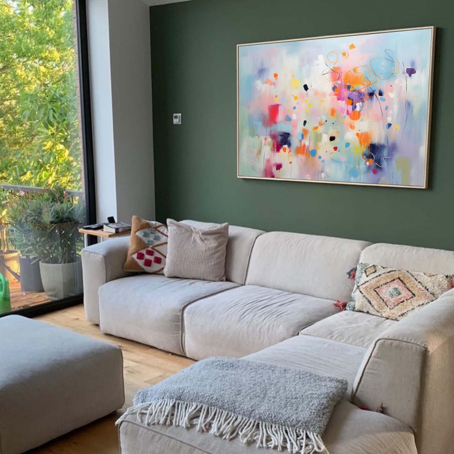 Vibrant Abstract Oil Painting with Colorful Splashes for Modern Home Decor