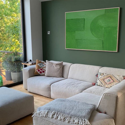 Abstract Green Oil Painting with Textured Minimalist Design for Modern Decor