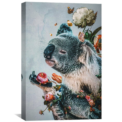 Whimsical Koala with Floral Accents - Original Oil Painting for Nature Lovers