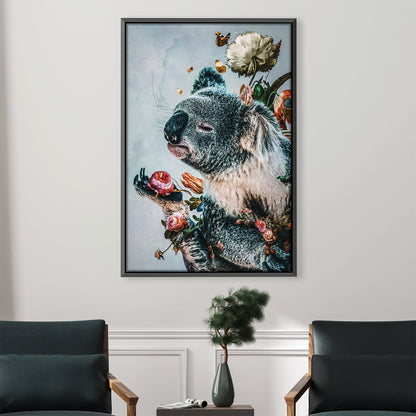 Whimsical Koala with Floral Accents - Original Oil Painting for Nature Lovers