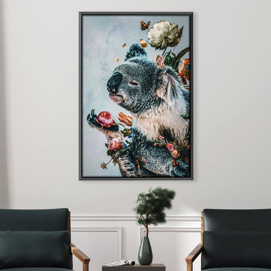Whimsical Koala with Floral Accents - Original Oil Painting for Nature Lovers