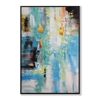 Vibrant Abstract Oil Painting in Blue and Yellow Tones for Modern Decor