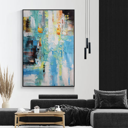 Vibrant Abstract Oil Painting in Blue and Yellow Tones for Modern Decor