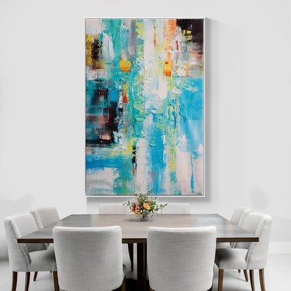 Vibrant Abstract Oil Painting in Blue and Yellow Tones for Modern Decor