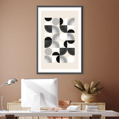 Geometric Harmony Oil Painting in Black and White for Modern Home Decor