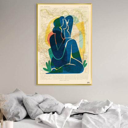 Abstract Blue Woman in Colorful Landscape Oil Painting for Home Decor