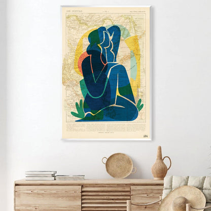 Abstract Blue Woman in Colorful Landscape Oil Painting for Home Decor