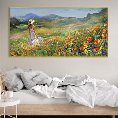 Enchanting Lady in Flower Meadow Oil Painting for Home Decor
