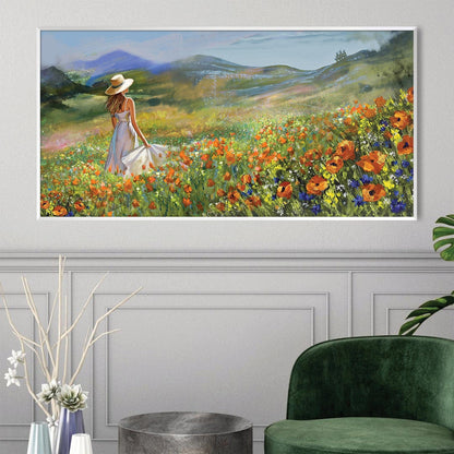 Enchanting Lady in Flower Meadow Oil Painting for Home Decor