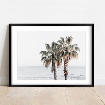 Coastal Serenity: Palm Trees by the Ocean in Soft Ocean Hues