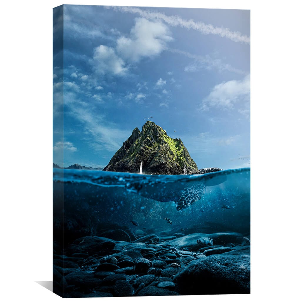Tranquil Underwater Landscape with Majestic Turtles and Serene Island View
