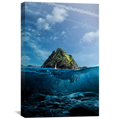 Tranquil Underwater Landscape with Majestic Turtles and Serene Island View