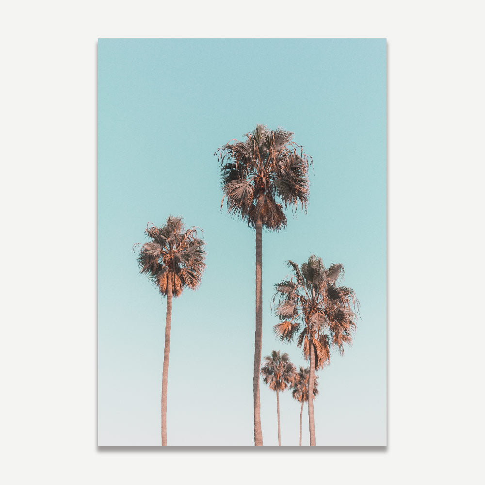 Tropical Serenity: Vibrant Palm Trees Against Coastal Sky Oil Painting