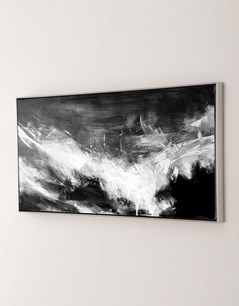 Striking Black and White Abstract Oil Painting for Modern Home Decor