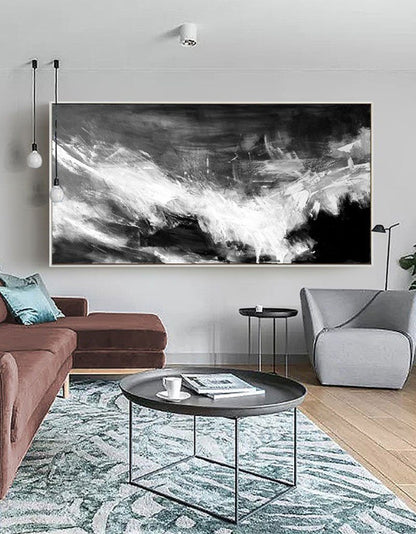 Striking Black and White Abstract Oil Painting for Modern Home Decor