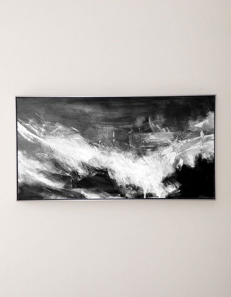 Striking Black and White Abstract Oil Painting for Modern Home Decor