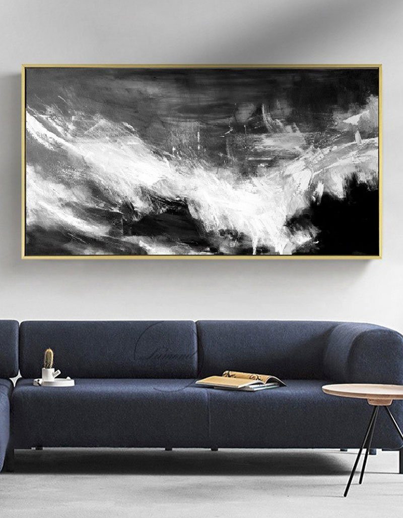 Striking Black and White Abstract Oil Painting for Modern Home Decor