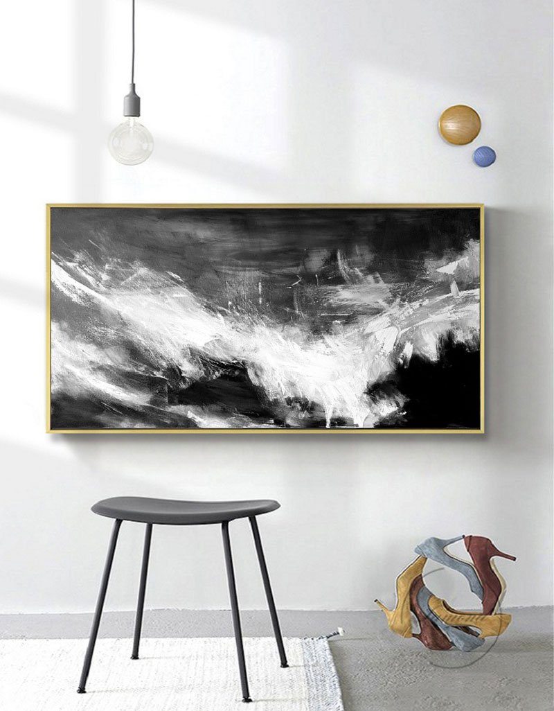 Striking Black and White Abstract Oil Painting for Modern Home Decor