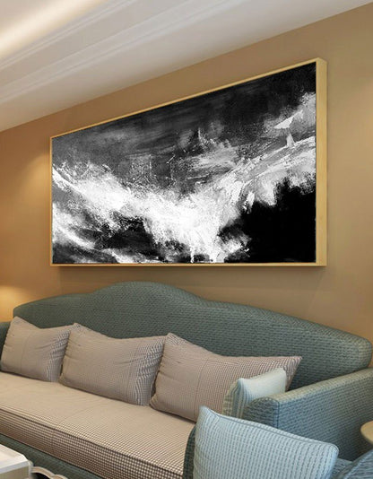 Striking Black and White Abstract Oil Painting for Modern Home Decor