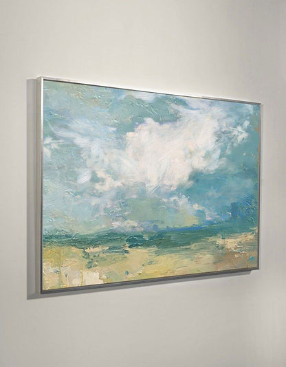 Serene Coastal Sky and Sea Oil Painting for Tranquil Home Decor