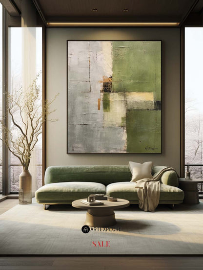 Contemporary Green Abstract Oil Painting for Modern Home Décor