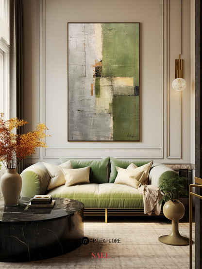 Contemporary Green Abstract Oil Painting for Modern Home Décor