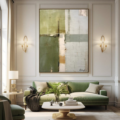 Contemporary Green Abstract Oil Painting for Modern Home Decor