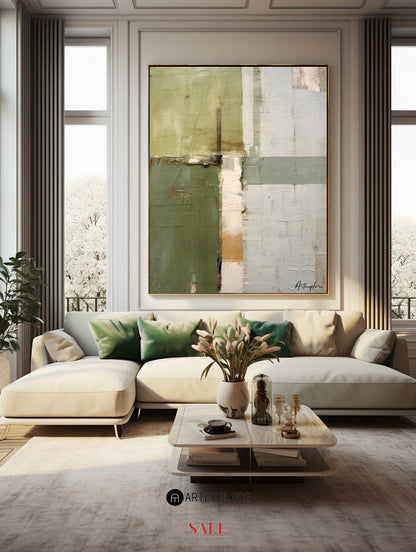 Contemporary Green Abstract Oil Painting for Modern Home Decor