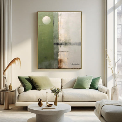 Contemporary Green Abstract Oil Painting for Modern Home Decor