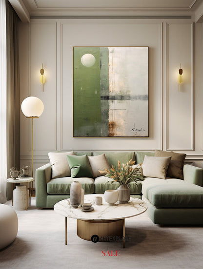 Contemporary Green Abstract Oil Painting for Modern Home Decor
