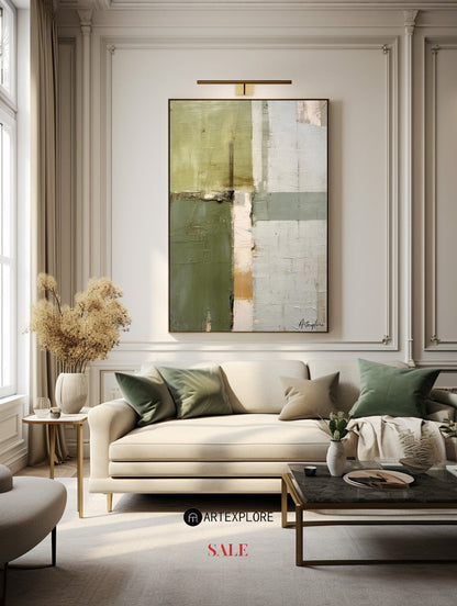 Contemporary Green Abstract Oil Painting for Modern Home Decor