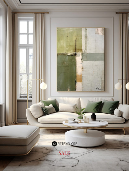 Contemporary Green Abstract Oil Painting for Modern Home Decor