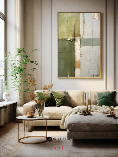 Contemporary Green Abstract Oil Painting for Modern Home Decor