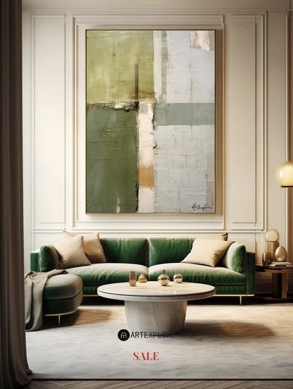 Contemporary Green Abstract Oil Painting for Modern Home Decor